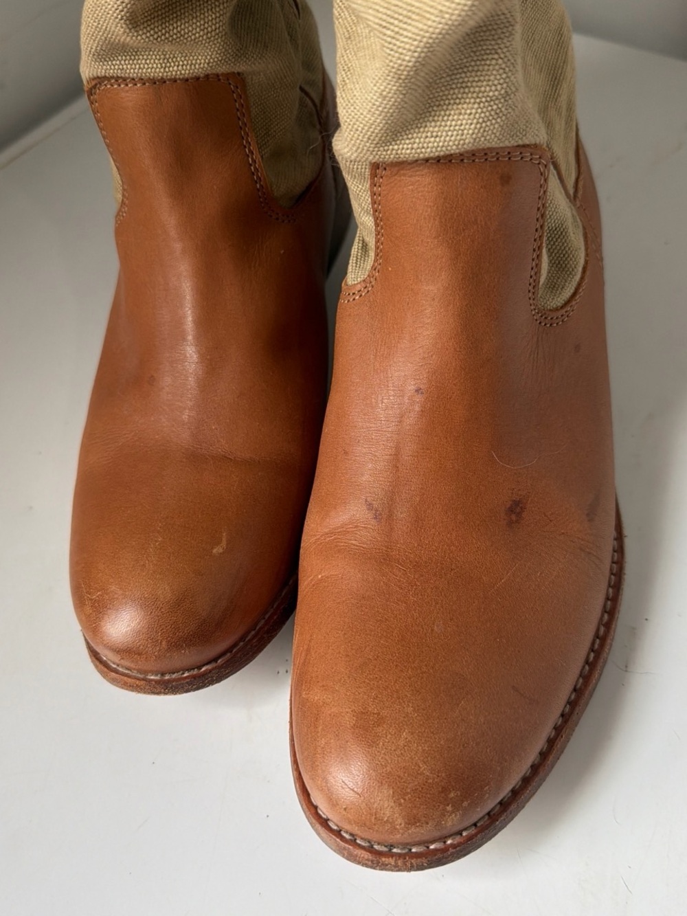 Frye leather canvas women boots sz 8.5 - Picture 3 of 5
